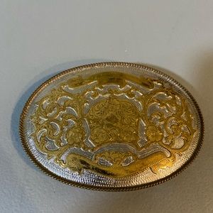 Alpaca Mexico Western Flower Swirl Design Rope Edge Ornate Oval Belt Buckle